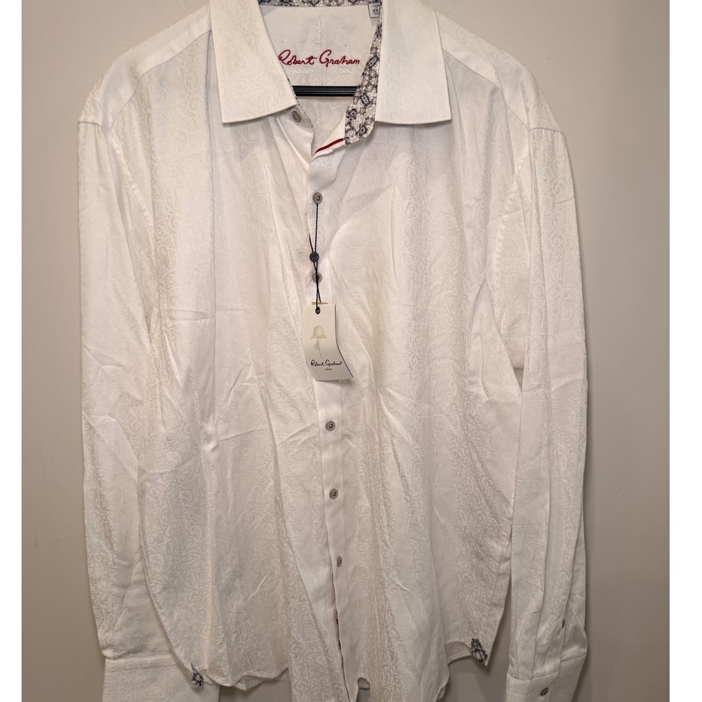 Robert Graham Windsor White Jacquard Paisley Button Down Shirt 3XL RF121191CF